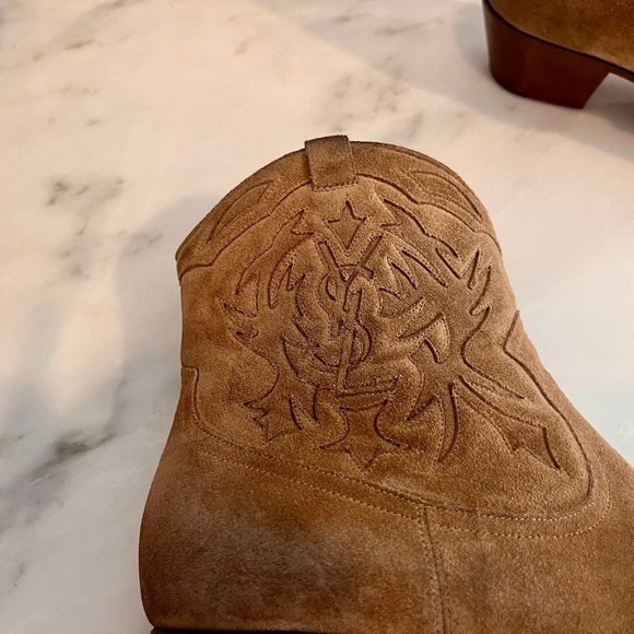 Saint Laurent YSL Rock Embroidered Womens Western Boots, in Tan size 40 - Picture 5 of 9